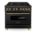 ZLINE Kitchen and Bath Autograph 36 in. Gas Burner/Electric Oven Range in Black Stainless Steel with Champagne Bronze Accents, RABZ-36-CB ZLINE