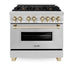 ZLINE Kitchen and Bath Autograph Edition 36 In. Range with Gas Stove and Electric Oven in Stainless Steel with Gold Accent, RAZ-36-G ZLINE