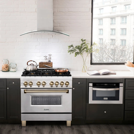 ZLINE Kitchen and Bath Autograph Edition 36 In. Range with Gas Stove and Electric Oven in Stainless Steel with Gold Accent, RAZ-36-G ZLINE