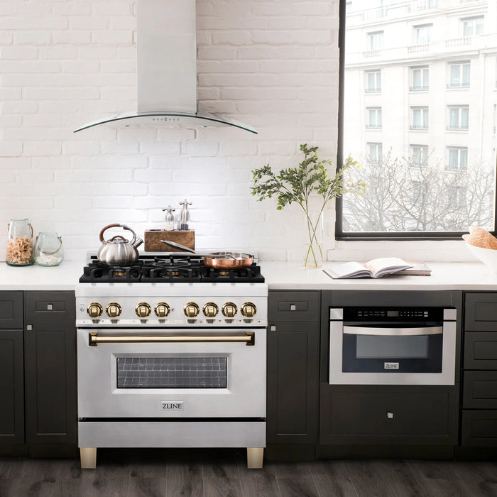 ZLINE Kitchen and Bath Autograph Edition 36 In. Range with Gas Stove and Electric Oven in Stainless Steel with Gold Accent, RAZ-36-G ZLINE
