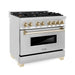 ZLINE Kitchen and Bath Autograph Edition 36 In. Range with Gas Stove and Electric Oven in Stainless Steel with Gold Accent, RAZ-36-G ZLINE