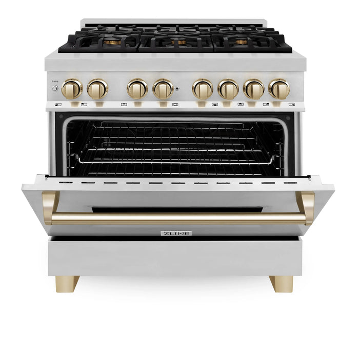 ZLINE Kitchen and Bath Autograph Edition 36 In. Range with Gas Stove and Electric Oven in Stainless Steel with Gold Accent, RAZ-36-G ZLINE