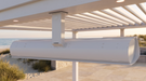 Bromic Tungsten Smart-Heat Electric Coastal heater on its single-post mount, close-up