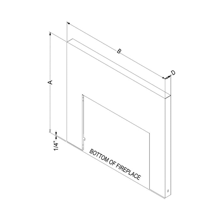 Empire 3-sided custom surround line drawing, open at the bottom of the fireplace (CS3SIDED)