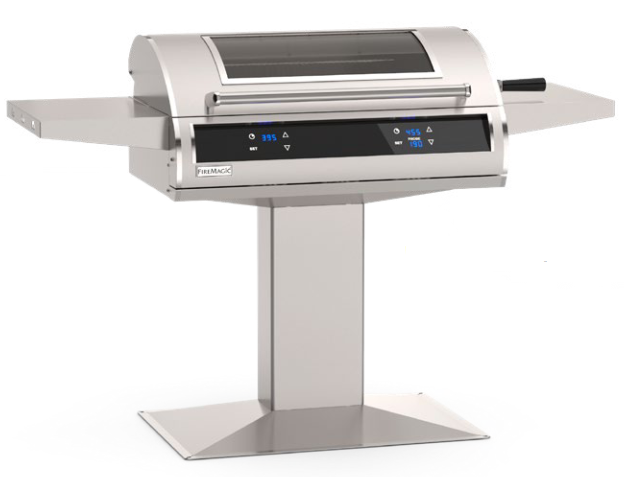 Fire Magic EL500s accessible height electric grill with Magic View window on patio post