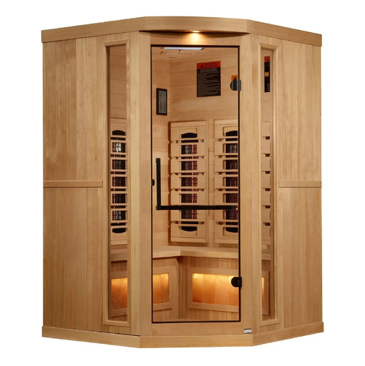 Golden Designs 3-Person Corner Full Spectrum Near Zero EMF FAR Infrared Sauna w/ Himalayan Salt Bar Golden Design Saunas