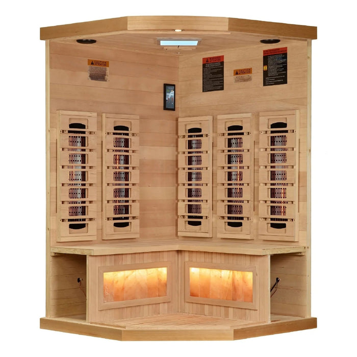 Golden Designs 3-Person Corner Full Spectrum Near Zero EMF FAR Infrared Sauna w/ Himalayan Salt Bar Golden Design Saunas