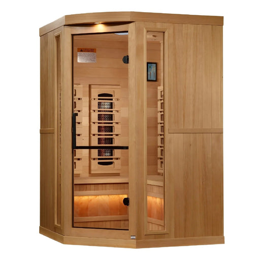 Golden Designs 3-Person Corner Full Spectrum Near Zero EMF FAR Infrared Sauna w/ Himalayan Salt Bar Golden Design Saunas