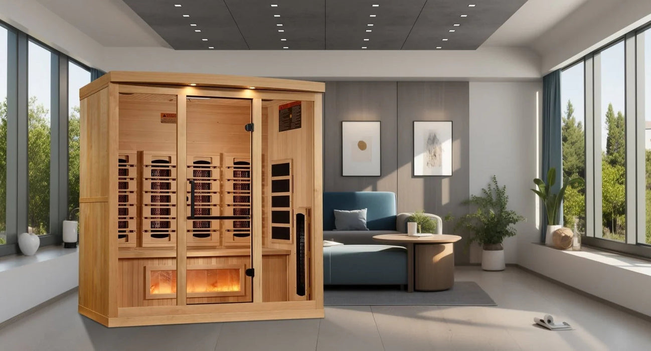Golden Designs 4-Person Full Spectrum PureTech™ Near Zero EMF (Under 3MG) FAR Infrared Sauna with Himalayan Salt Bar Golden Design Saunas