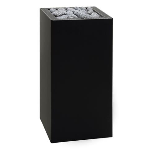 HUUM CORE Black electric sauna heater in matte black steel, angled view