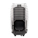 HUUM HIVE Flow wood-burning sauna stove without stones, showing the firebox and stone cage