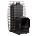 HUUM HIVE Flow LS wood-burning sauna stove without stones, showing the firebox extension