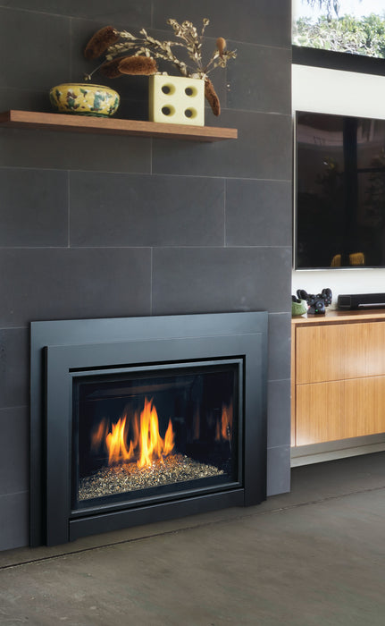 Kingsman IDV34 insert with RSP10 glass support platform and bronze ember glass, porcelain reflective liner