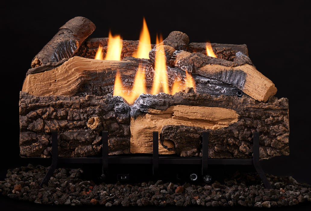 Majestic Mezmer 24" Log Set for Lumonessen Outdoor Gas Burner (MZMR-24) burning on a Lumonessen burner