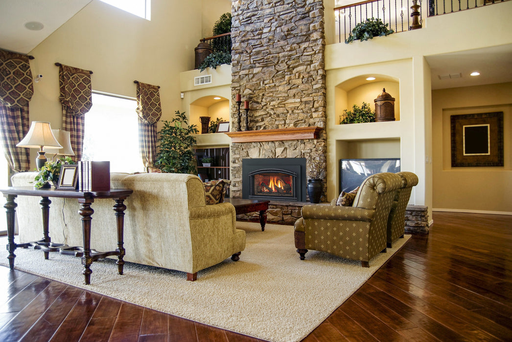 Majestic Trilliant 30 gas insert, forged arch front, black surround and cast iron trim