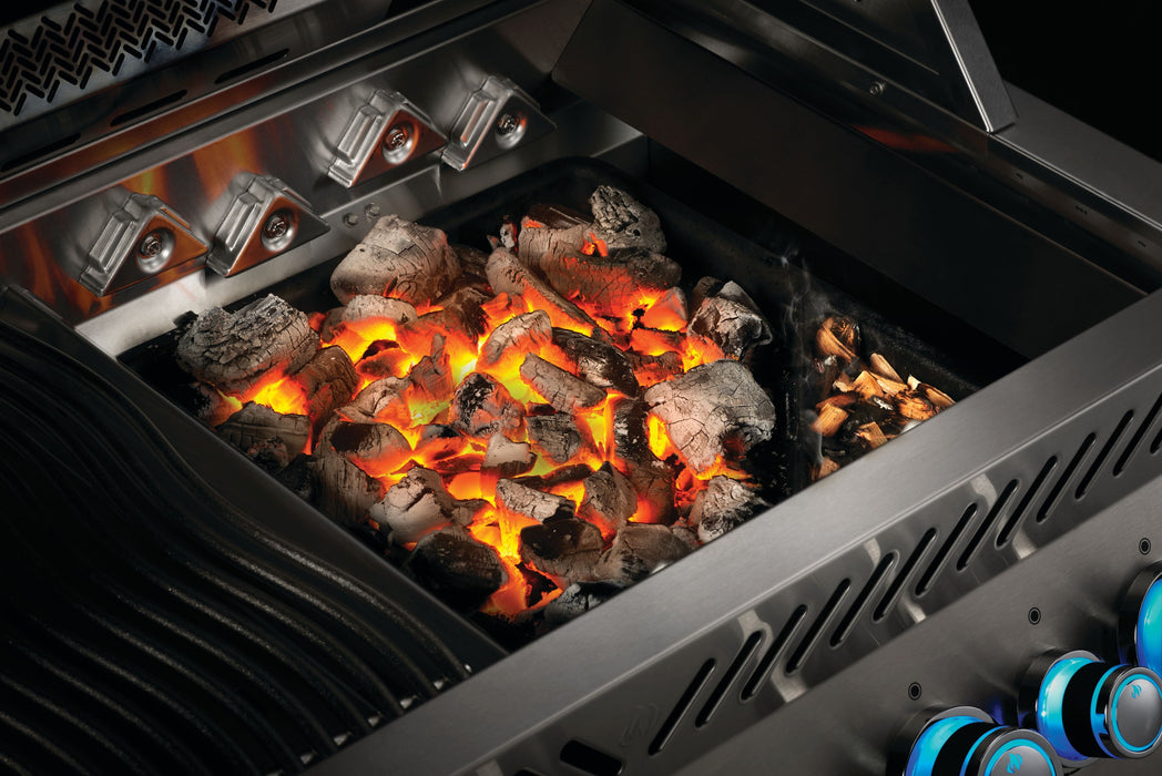 Cast Iron Charcoal and Smoker Tray for Prestige Series – installed in a built-in grill head