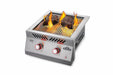Built-in 700 Series 18" Dual Infrared Burner with Stainless Steel Cover – in use, angled view