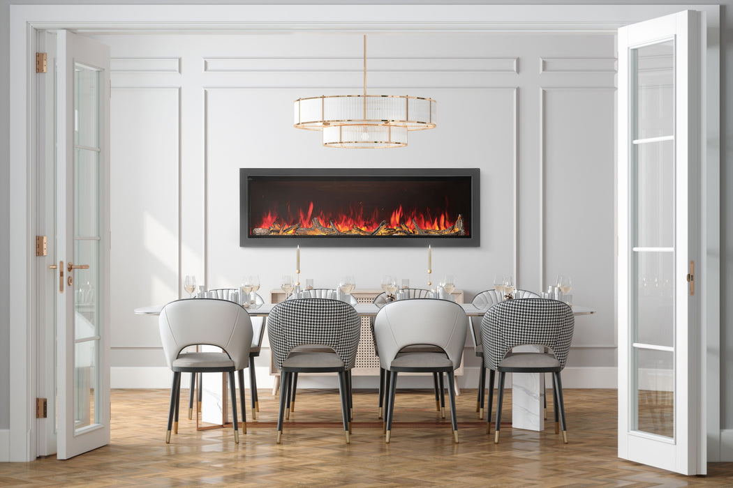Astound 74" Built-in Electric Fireplace – installed in a dining room