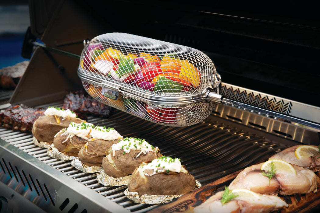 64000 Rotisserie Grill Basket – close-up of basket turning on the rotisserie