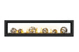 Vector 74" See-Through Direct Vent Gas Fireplace – glass globes and embers with safety barrier, front view