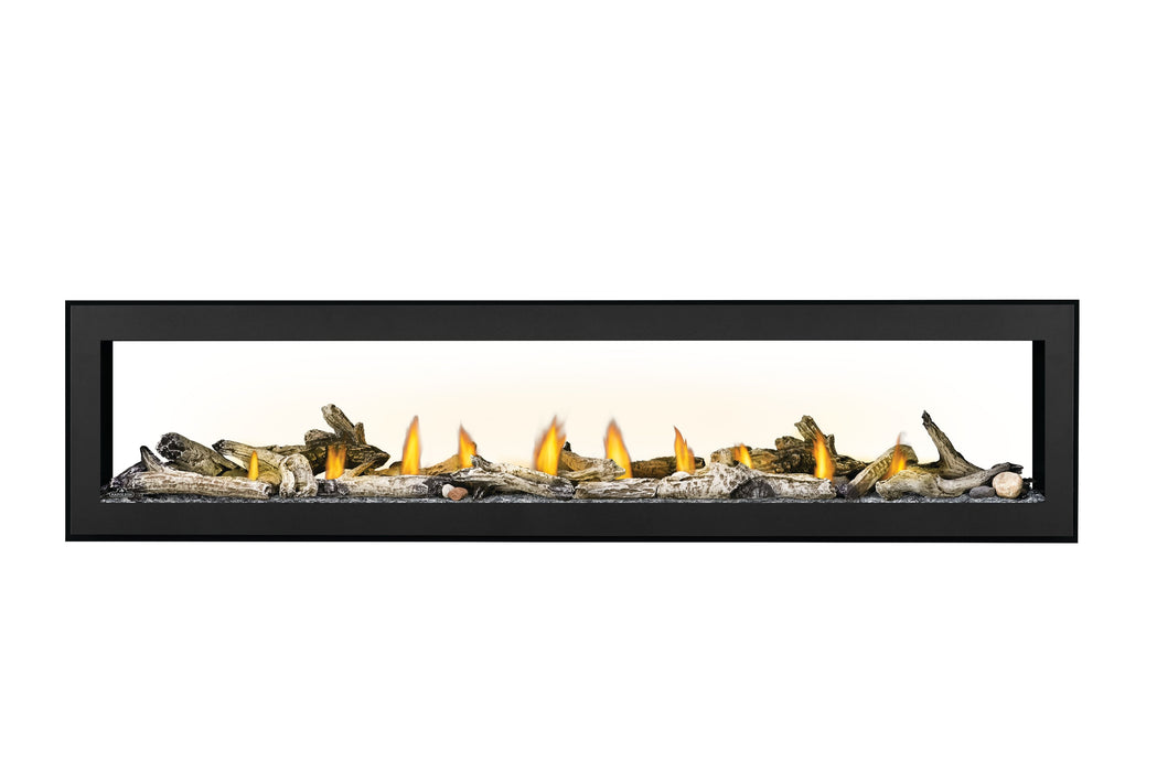 Vector 74" See-Through Direct Vent Gas Fireplace – beach logs with surround, front view