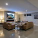 SimpliFire Allusion Slim 72" electric fireplace in a finished basement media wall