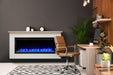 SimpliFire Ready-to-Finish Boyd build-out kit, shown painted, with Allusion Platinum 50" fireplace, wide room view