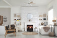 SimpliFire Kenwood mantel, shown painted white, with Inception 36" and Folio front in a bright living room