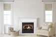SimpliFire Kenwood mantel, shown painted white, with Inception 36" fireplace and Halston front