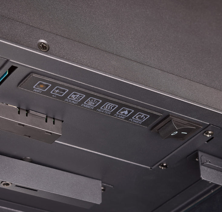 SimpliFire Triton 50" electric fireplace controls, close-up