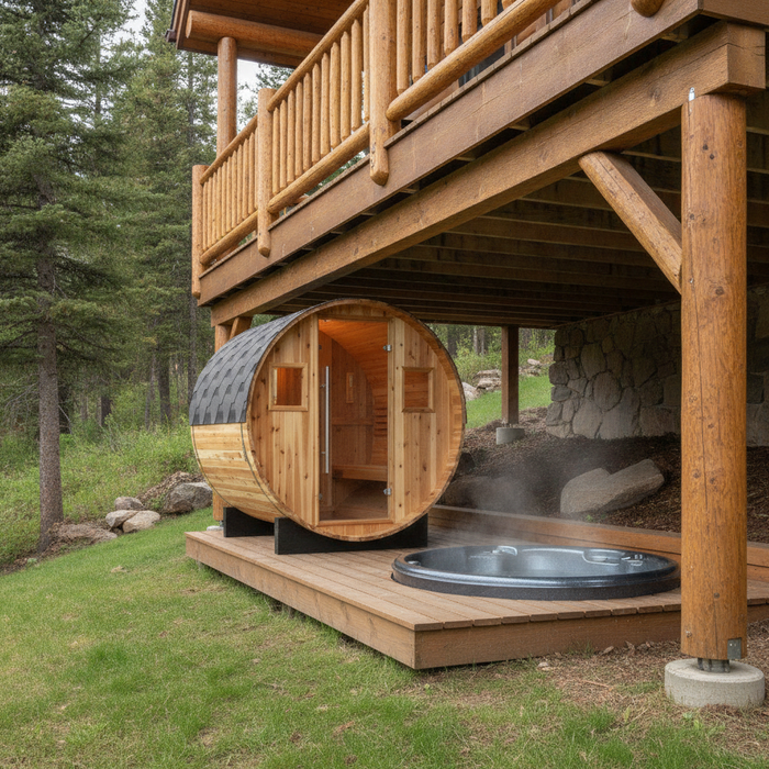 SunRay Aurora 2-4 Person Barrel Outdoor Traditional Sauna - Western Red Cedar SunRay Saunas