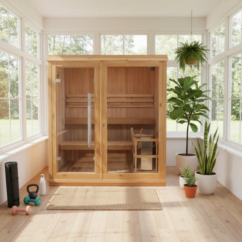SunRay Charleston 4 Person Indoor Traditional Sauna with Double Bench - Canadian Cedar SunRay Saunas