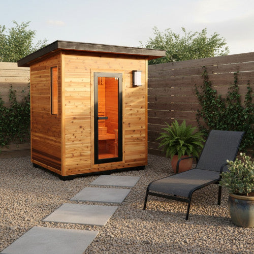 SunRay Denali 4 Person Contemporary Outdoor Traditional Sauna - Western Red Cedar SunRay Saunas