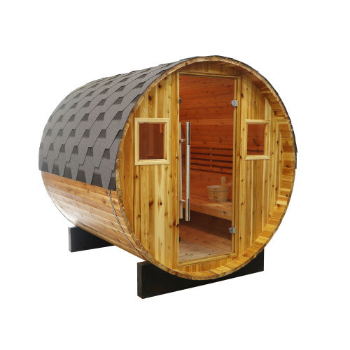 SunRay Galley 4 Person Barrel Outdoor Traditional Sauna - Western Red Cedar SunRay Saunas