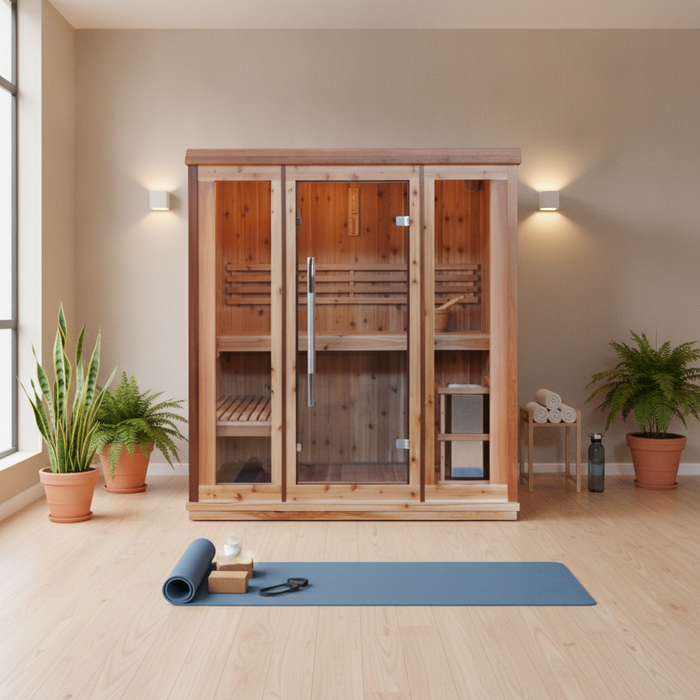 SunRay Hampton 3 Person Indoor Traditional Sauna with Double Bench - Canadian Cedar SunRay Saunas