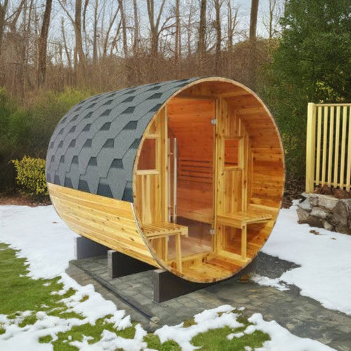 SunRay Oasis 2-4 Person Canopy Barrel Outdoor Traditional Sauna - Western Red Cedar SunRay Saunas