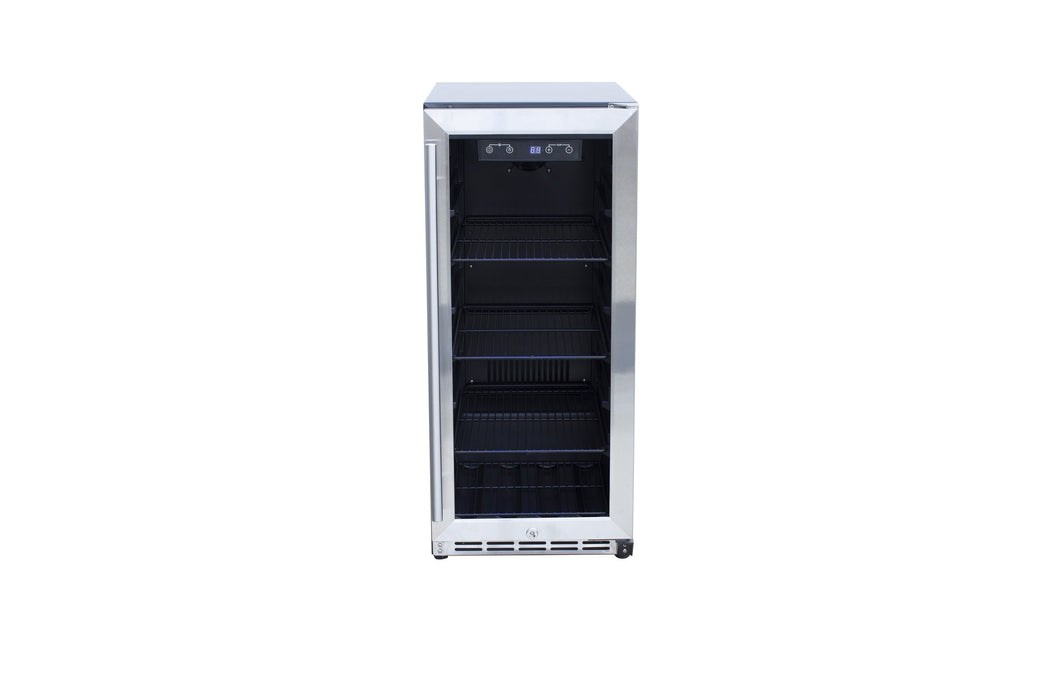 TrueFlame 15" Outdoor Rated Fridge with Glass Door AMD-RFR-15G - front view, glass door closed