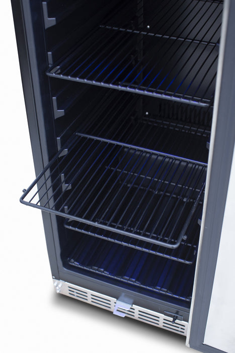 TrueFlame 15" Outdoor Rated Fridge with Stainless Door AMD-RFR-15S - close-up of adjustable wire shelves