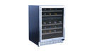 TrueFlame 24" Outdoor Rated Dual Zone Wine Cooler AMD-RFR-24WD - angled view, glass door closed, full of wine