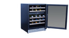 TrueFlame 24" Outdoor Rated Dual Zone Wine Cooler AMD-RFR-24WD - angled view, door open, full of wine