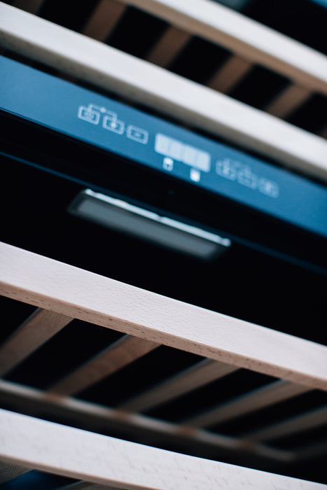 TrueFlame 24" Outdoor Rated Dual Zone Wine Cooler AMD-RFR-24WD - close-up of dual-zone temperature controls