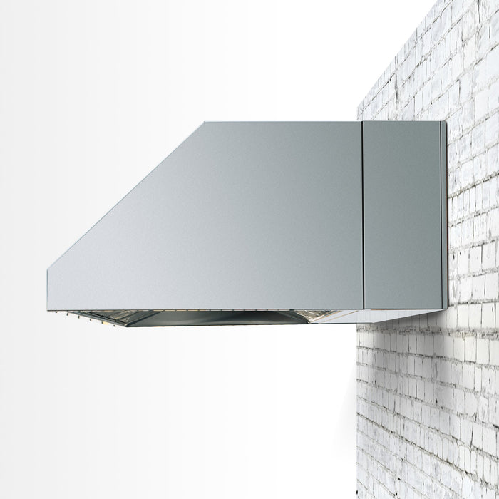 TrueFlame 8" Spacer Bracket for TrueFlame Vent Hoods - shown installed between a vent hood and the wall