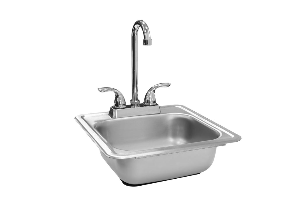 TrueFlame 15"x15" Drop-in Sink TF-NK-15D - drop-in sink with included faucet, angled view