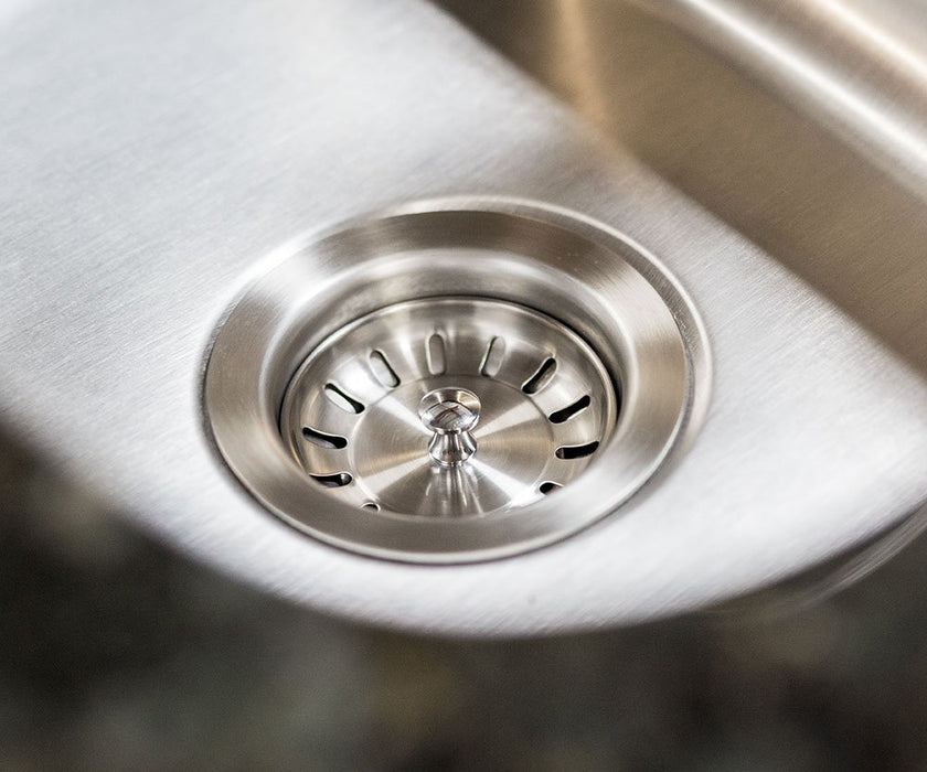 TrueFlame 19" x 15" Undermount Sink TF-NK-19U - close-up of drain strainer