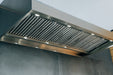 TrueFlame 72" Vent Hood TF-VH72-3 - underside with lights and baffle filters (60" model pictured)