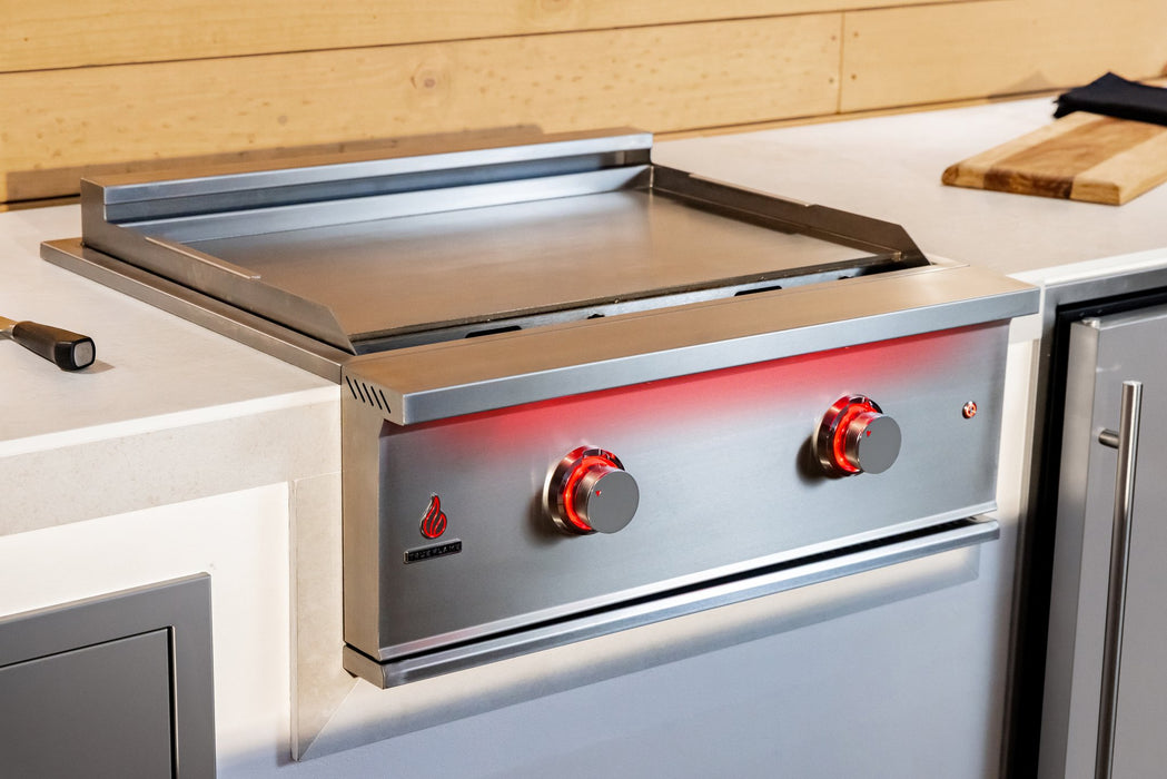 TrueFlame 30" Built-In Griddle Grill TFG30 - built into an outdoor kitchen, left angle
