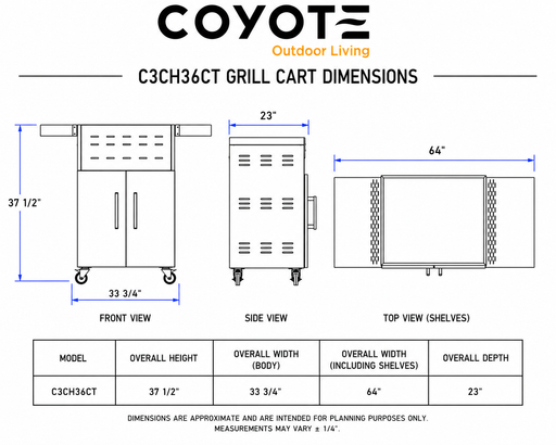 Coyote C3CH36CT cart dimension drawing