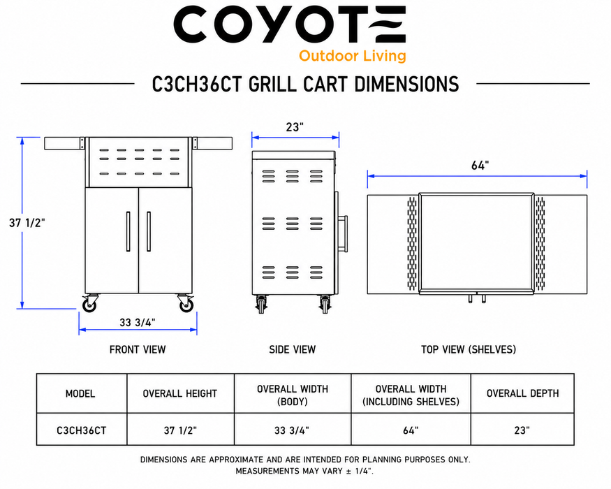 Coyote C3CH36CT cart dimension drawing
