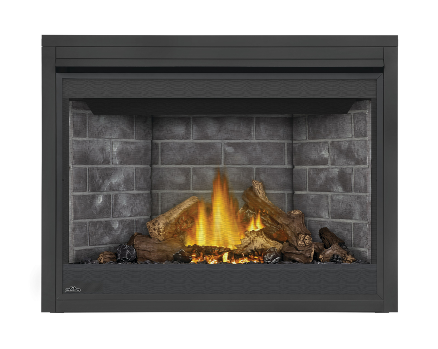 Napoleon Ascent 46 Direct Vent Gas Fireplace - front view with gray brick panels
