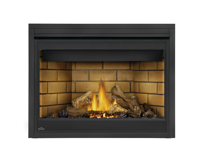 Napoleon Ascent 46 Direct Vent Gas Fireplace - front view with sandstone brick panels